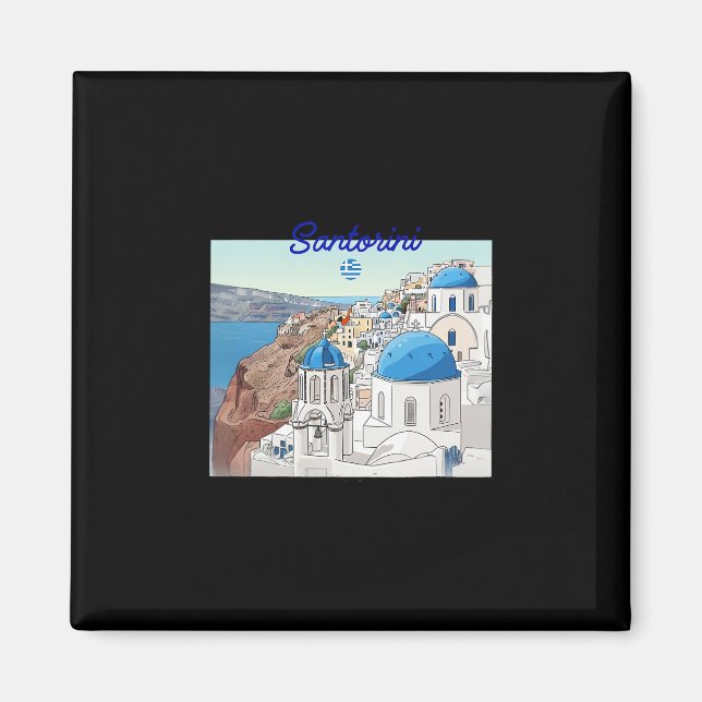 Santorini Grekland Grekisk Flagga Semester Konst B Magnet (Framsidan)