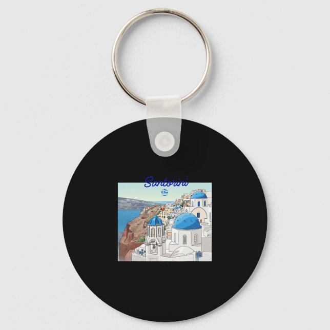 Santorini Grekland Grekisk Flagga Semester Konst B Nyckelring (Framsida)