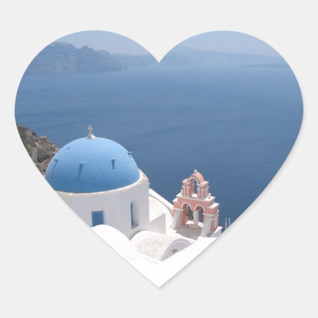 Santorini Grekland Hjärtformat Klistermärke (Framsida)