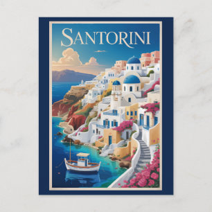 Santorini Grekland Illustration Resa Konst Vintage Vykort