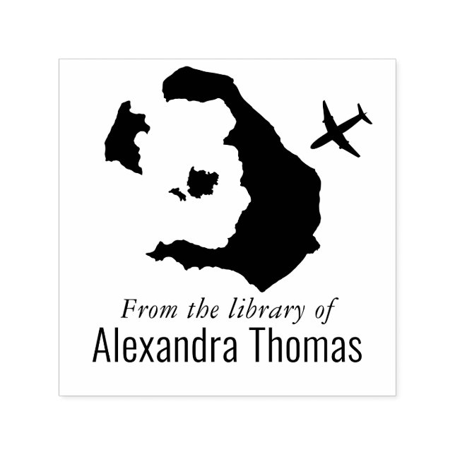 Santorini Grekland Karta Flygplan Bibliotek Boknam Självfärgande Stämpel (Design)