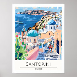 Santorini Grekland Konst Illustration Resa Poster