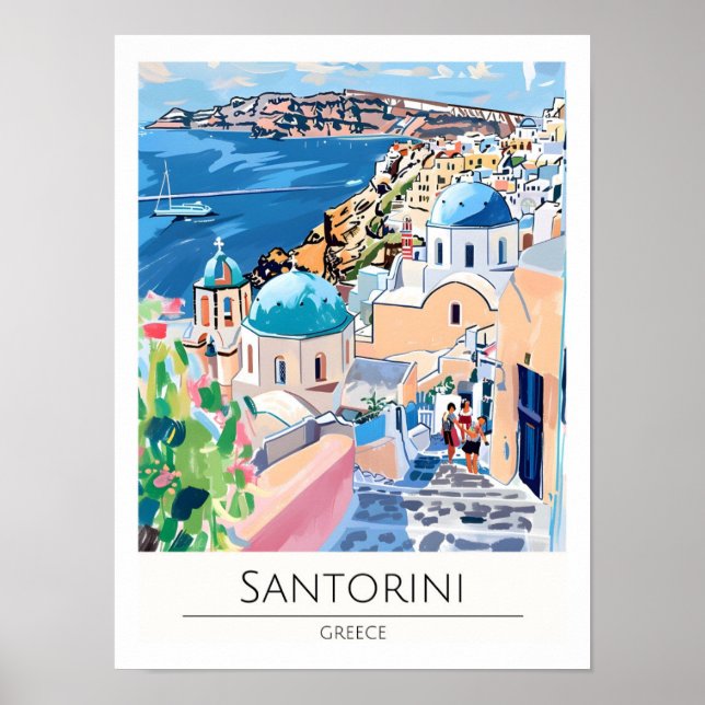 Santorini Grekland Konst Illustration Resa Poster (Framsidan)