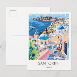 Santorini Grekland Konst Illustration Resa Vykort