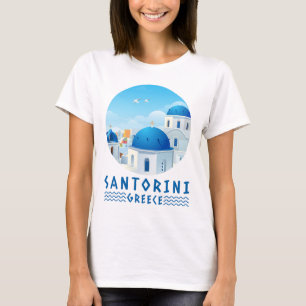 Santorini, Grekland, Kvinnor i vitt T Shirt