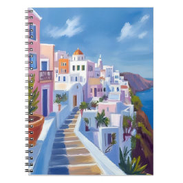 Santorini Grekland Målning Akvarell Resa Anteckningsbok