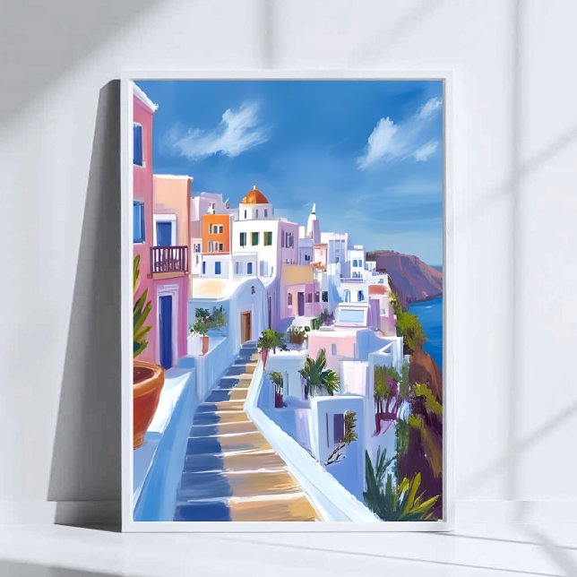 Santorini Grekland Målning Akvarell Resa Poster (Skapare uppladdad)