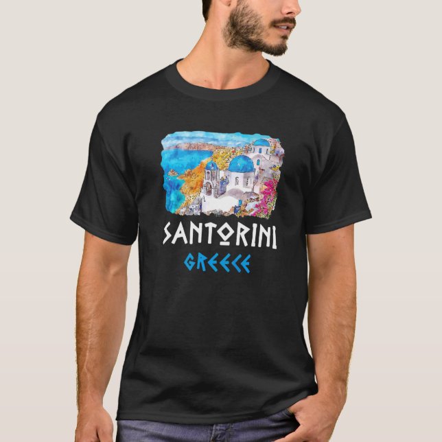 Santorini Grekland Målning Minnesgåva   T Shirt (Framsida)