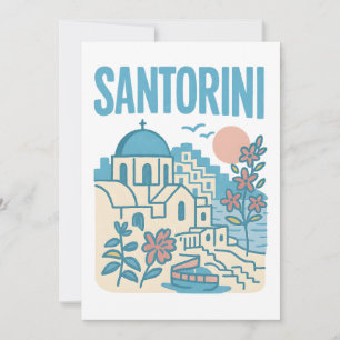 Santorini Grekland Minimalistisk Resillustration Kort