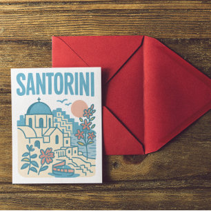 Santorini Grekland Minimalistisk Reskonst Vykort