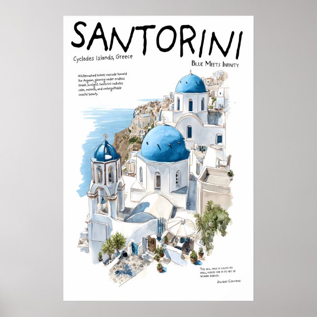 Santorini Grekland Poster  Blå Kupol Kyrkor (Framsidan)