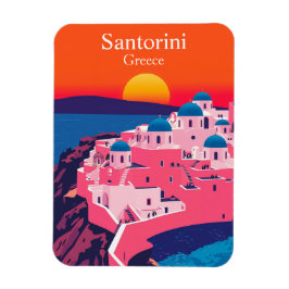 Santorini, Grekland Retro Travel Ocean Sunset Magnet