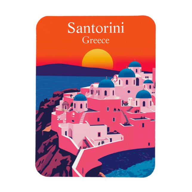 Santorini, Grekland Retro Travel Ocean Sunset Magnet (Vertikal)
