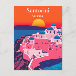 Santorini, Grekland Retro Travel Ocean Sunset Vykort