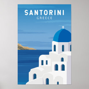 Santorini Grekland Retro Vintage Poster