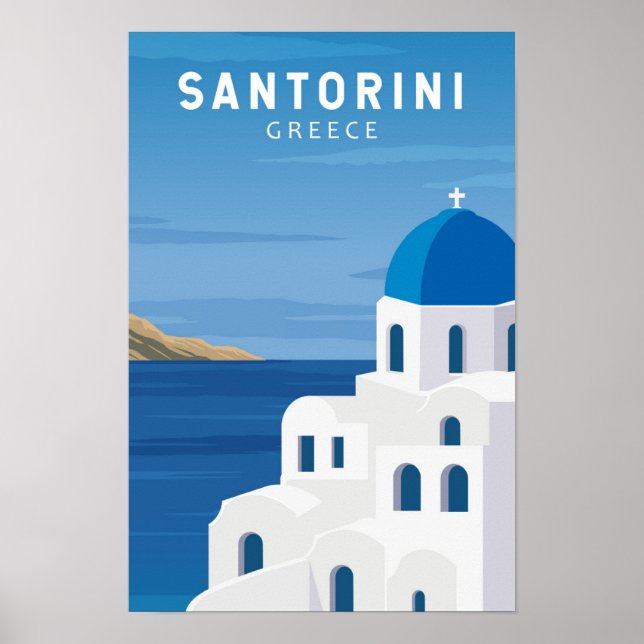 Santorini Grekland Retro Vintage  Poster (Framsidan)
