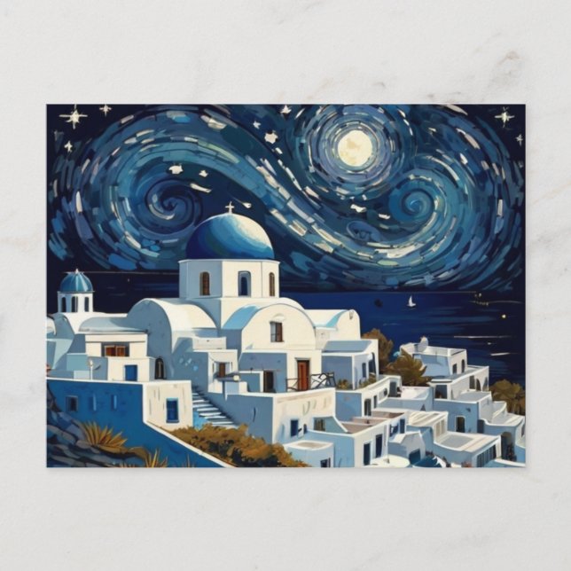 Santorini, Grekland Starry Natt - Grekiska ökonste Helg Vykort (Framsida)