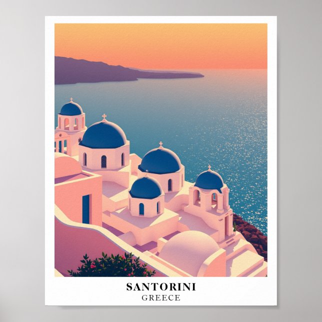 Santorini, Grekland Travel Retro Poster (Framsidan)