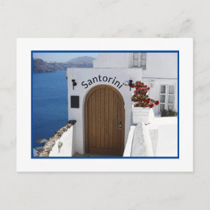 SANTORINI, GREKLAND/TYPISK VITARKITEKTUR/HAVET VYKORT