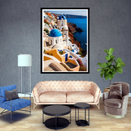 Santorini Grekland, vackra hus i sol Poster