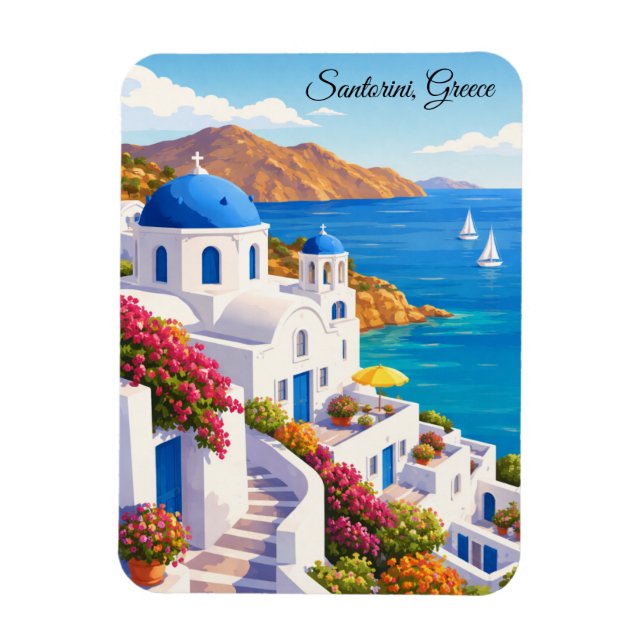 Santorini Grekland Vintage Europa Semester Resa  Magnet (Vertikal)
