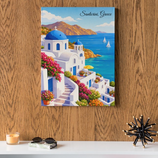 Santorini Grekland Vintage Europa Semester Resa  Poster (Santorini Greece Vintage Europe Vacation Travel Poster)