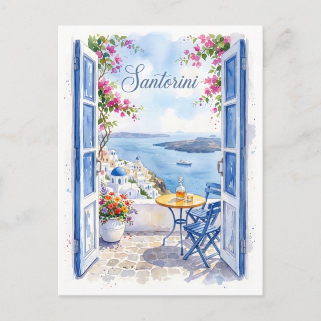 Santorini Grekland Vintage Resa Helg Vykort (Framsida)