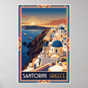 Santorini Grekland Vintage Reseskiss Poster