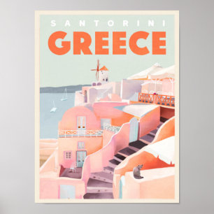 Santorini, Grekland Vintage resor Art Grekiska Pos Poster
