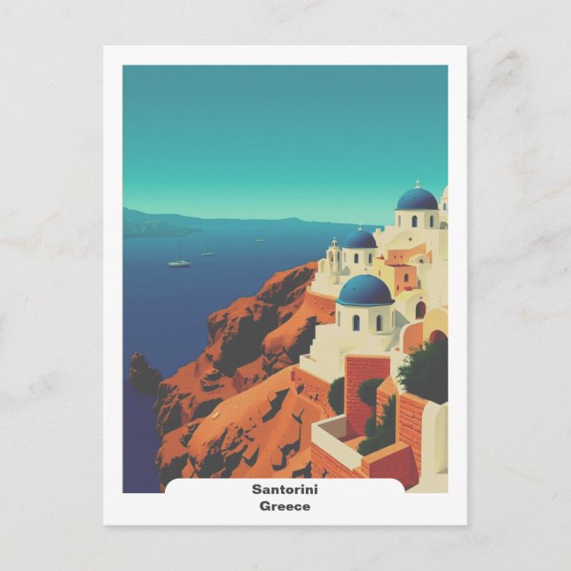 Santorini, Grekland: Vintage resor Vykort (Framsida)