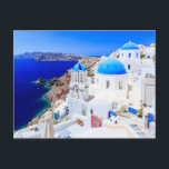 Santorini, Grekland, vykort för grekiska öarna<br><div class="desc">Snygg bild i Santorini,  Grekland. De vackra blå och vita husen förbiser det skarpa blå havet.</div>