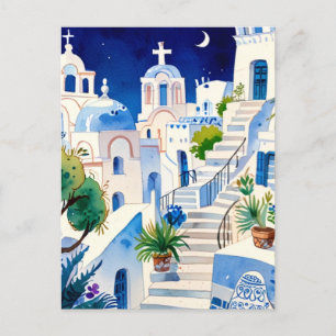 Santorini, Grekland Watercolor - Grekiska öarna Ar Vykort