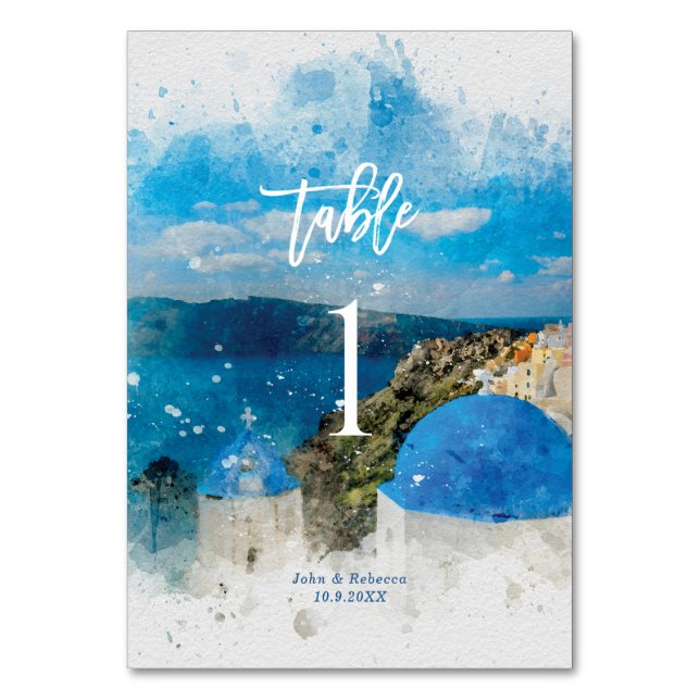 Santorini, Greklands bordsnummer-kort bröllop Bordsnummer (Framsidan)
