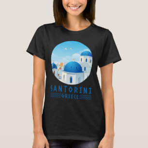 Santorini, Greklands kvinnosvart T Shirt