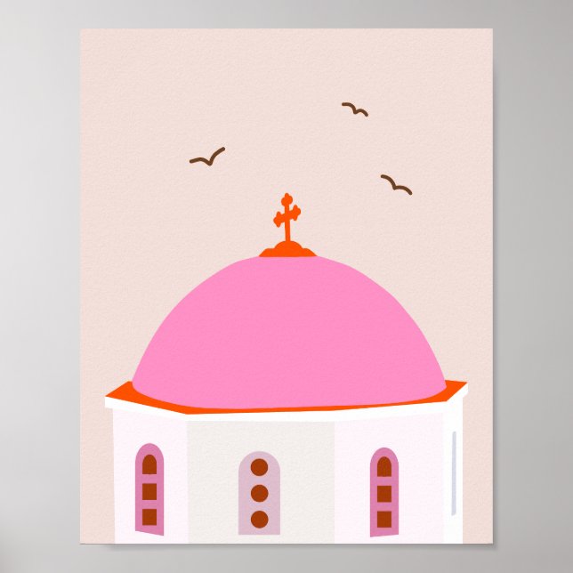 Santorini Greklands Rosa och Orange Poster (Framsidan)