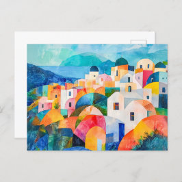 Santorini Hillside i Abstrakt Hues Helg Vykort