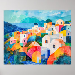 Santorini Hillside i Abstrakt Hues Poster