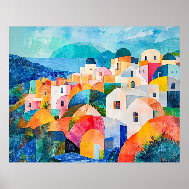 Santorini Hillside i Abstrakt Hues Poster (Framsidan)