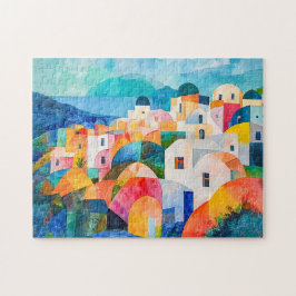Santorini Hillside in Abstract Hues Pussel