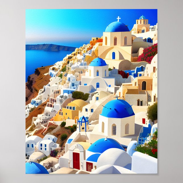 Santorini Island Greece Digital Art Painting Poster (Framsidan)