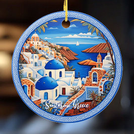 Santorini Island Greece Sea Painting | Resekonst Julgransprydnad Keramik