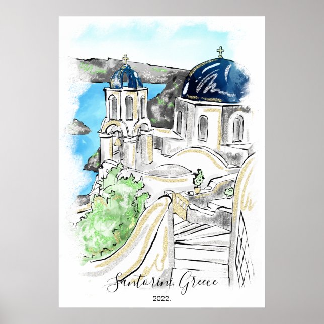 Santorini Island Greece, sommarminnesmärken Poster (Framsidan)