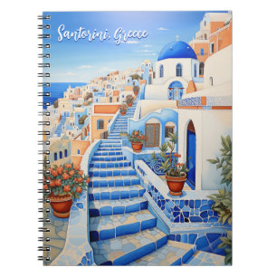 Santorini Island Illustration Resekonst Anteckningsbok