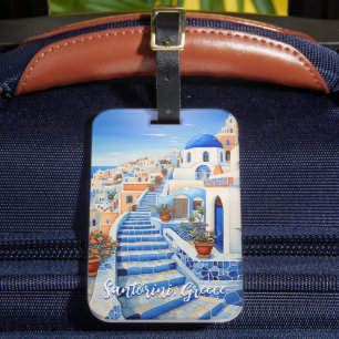 Santorini Island Illustration Resekonst Bagagebricka