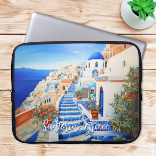 Santorini Island Illustration Resekonst Laptop Fodral