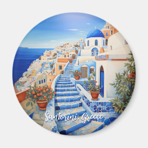 Santorini Island Illustration Resekonst Magnet