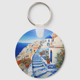 Santorini Island Illustration Resekonst Nyckelring