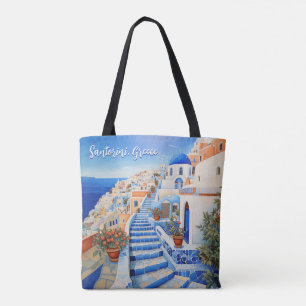 Santorini Island Illustration Resekonst Tygkasse