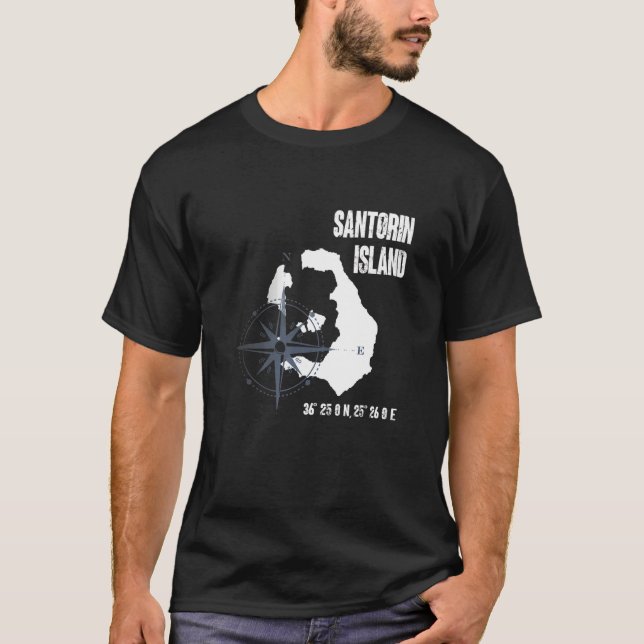 Santorini Island Mediterranean Sea Coordinates Map T Shirt (Framsida)