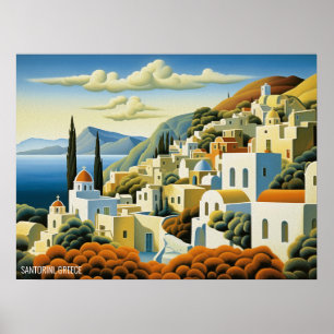 Santorini Island Oljemålning Greece Travel   Art Poster